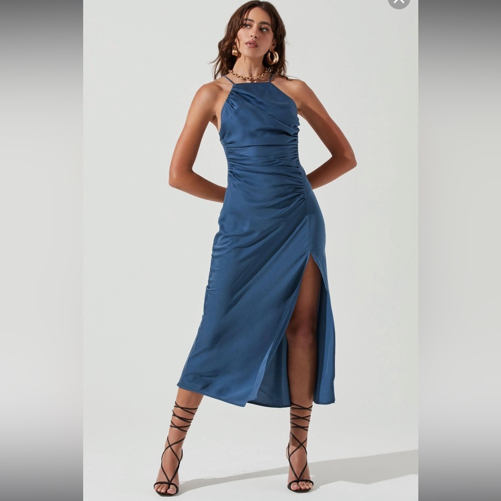Used ASTR the Label Halter Dress Steel Blue